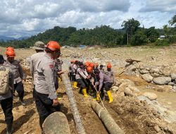 Pemulihan Akses Warga, Brimob Jambi Bangun Jembatan Darurat Antar Desa Kampung Tengah Timur dan Padang Landua